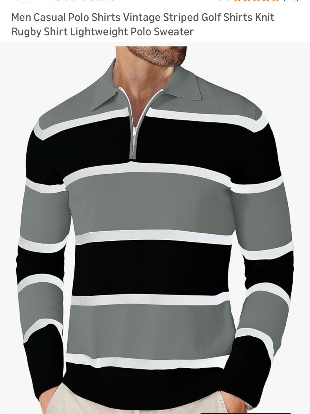 Men Casual Polo Shirts Vintage Striped Golf  Knit Rugby, 3XL